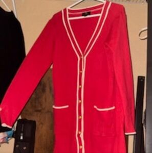 Beautiful red dress with gold embroidered buttons